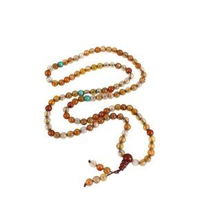 Handcrafted Agate & Faux Turquoise Beaded Mala Necklace - Yoga Meditation Prayer